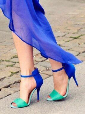 NEW Zara Colorblock Suede Ankle Strap Stiletto High Heels Sandals Blue  37 6.5